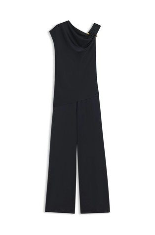 Jumpsuit with pin and gathered detail