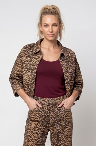Denim jacket with leopard print