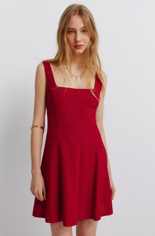 Linen blend short strap dress