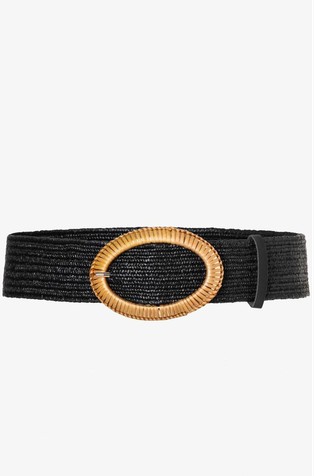 Raffia-effect belt with woven buckle