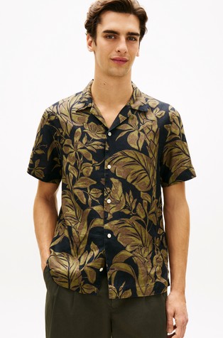 Floral Print Linen Short Sleeve Shirt