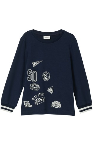 Majica s otiskom i rebrastim obrubom na rukavima