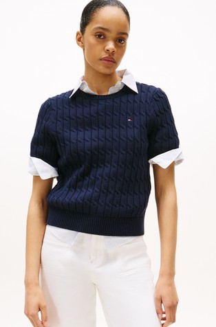 Pleten pulover kratkih rukava s uzorkom lanca