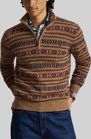 Fair Isle pleten vuneni pulover s povišenim ovratnikom