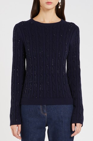 Pleten pulover s uzorkom lanca i ukrasnim kamenčićima