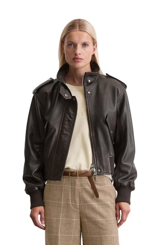 Cropped leather blouson jacket