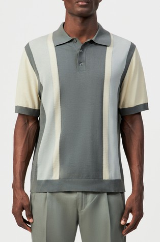 Cotton block stripe polo short-sleeve shirt