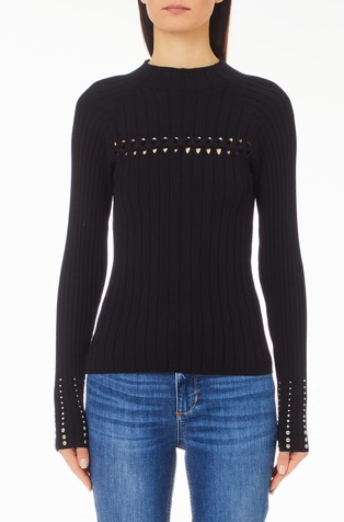 Viscose-blend knit sweater with pearl details