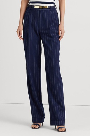 Prugaste ravne hlače od mješavine vune