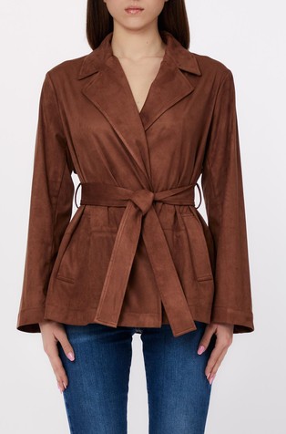 Faux-suede jacket with self-tie belt