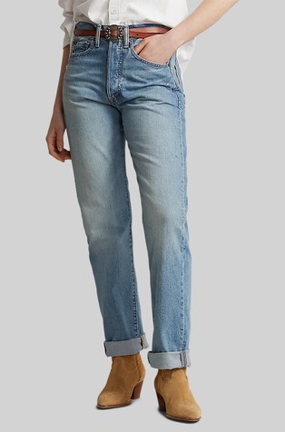 Relaxed fit ravne jeans hlače s visokim strukom