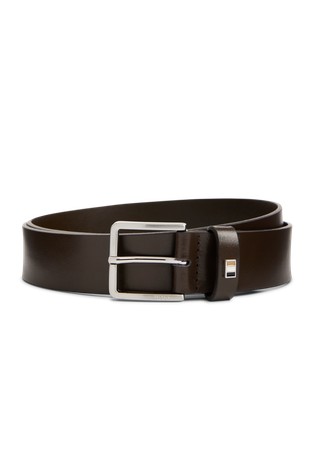 Leather belt with signature-stripe hardware