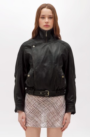 Cropped fit leather jacket