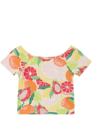 Cropped majica s otkrivenim ramenima i uzorkom