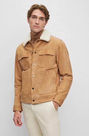 Jakna od brušene kože s ovratnikom od kovrčavog krzna