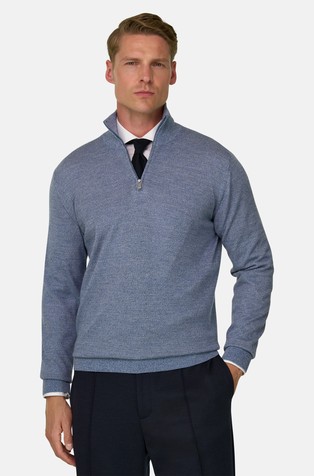 Pleten pulover s djelomičnim patentnim zatvaračem od Cashwool® merino vune s meliranim uzorkom