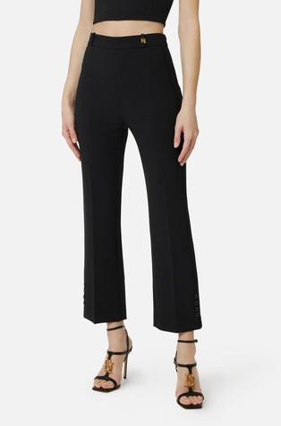 Cropped hlače od rastezljive krep tkanine s logo detaljem