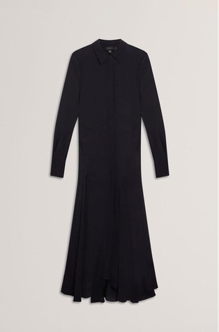 Asymmetric Crepe Midi Shirt Dress