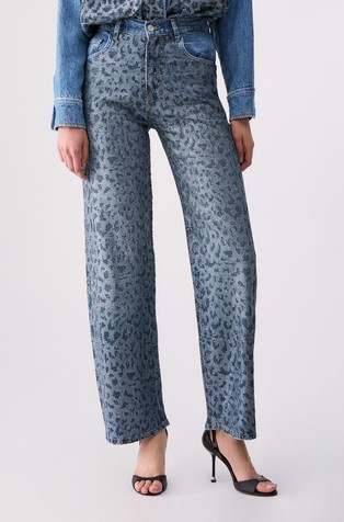 Straight-leg jeans with animal print and micro studs