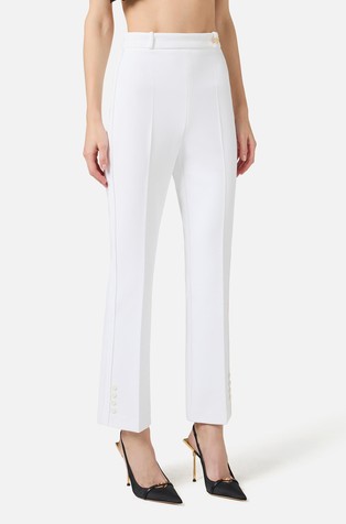 Cropped trousers in double layer stretch crêpe fabric with logo charm