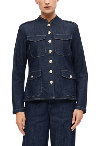 Denim jakna s povišenim ovratnikom i ukrasnim gumbima