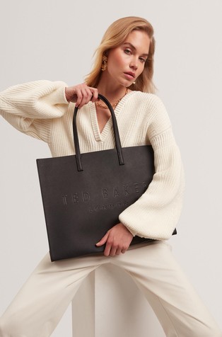 Textured Faux Leather Wide Tote Bag