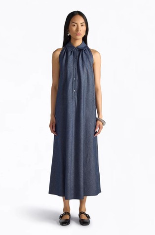 Sleeveless shirt dress in cotton-blend