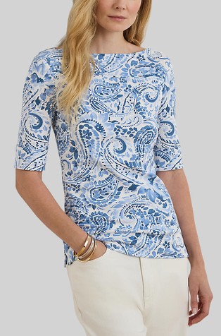 Paisley Cotton 3/4-sleeve Tee