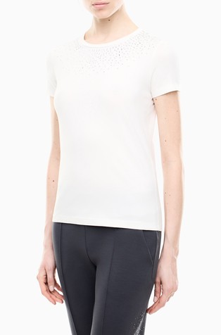 Precious slim fit pamučna majica s ukrasnim kamenčićima