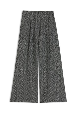 Široke hlače od tvida s uzorkom riblje kosti