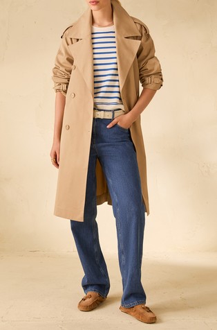Double-breasted gabardine trench coat