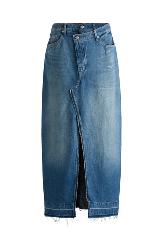 Duga denim suknja s prorezom sprijeda