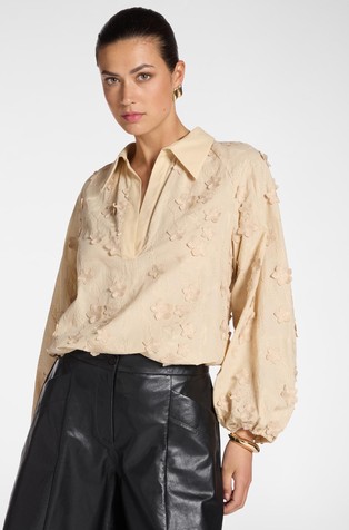 Pamučna bluza s cvjetnim 3D-aplikacijama