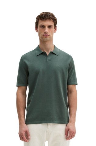 Short-sleeved knit polo shirt in organic cotton