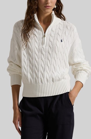 Cable-knit Cotton Quarter-zip Sweater