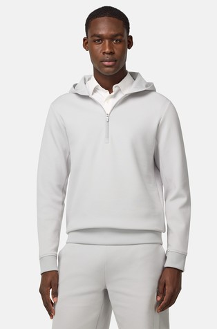 Pulover od lagane scuba mješavine pamuka s kapuljačom i djelomičnim kopčanjem