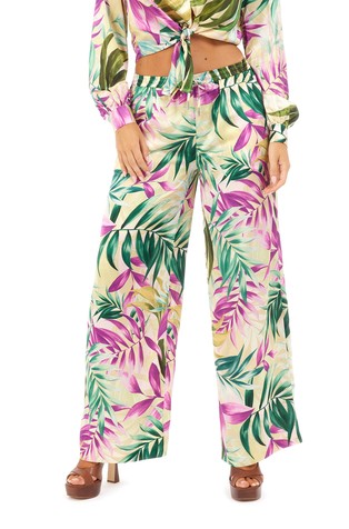 Wide satin pants with floral pattern