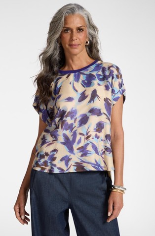 Floral print T-shirt in mix material