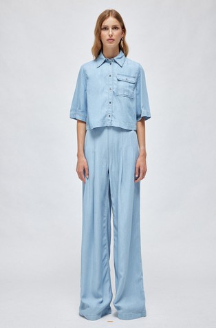 Boxy lyocell denim shirt with back slit
