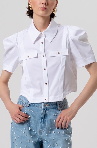 Cropped košulja kratkih rukava od popelina