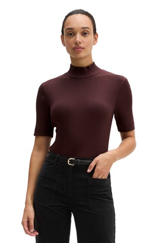 Ribbed jersey T-shirt with mock neck