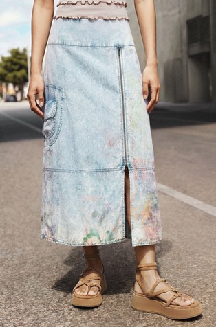 Midi denim skirt with zip