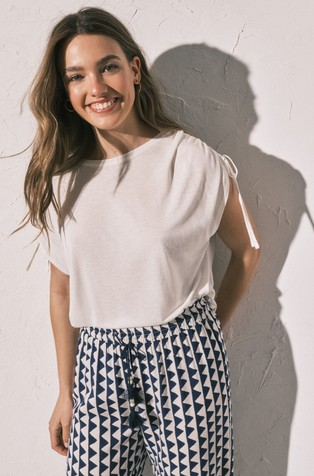 Viscose and linen T-shirt
