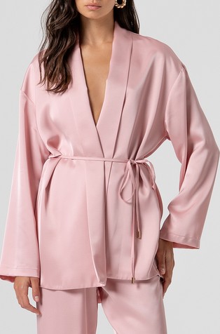 Satenski sako u stilu kimona s uskom trakom za vezanje