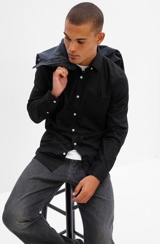 Stretch Poplin Shirt in Slim Fit