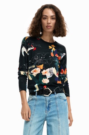 Lightweight sweater with floral print