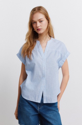 Linen blend short sleeve shirt