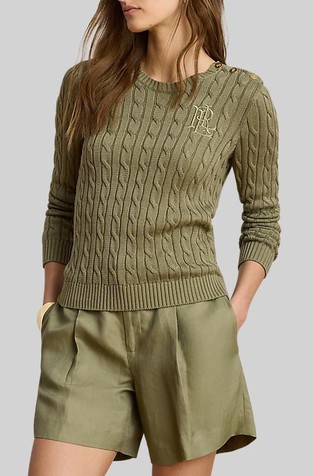 Button-trim Cable-knit Sweater