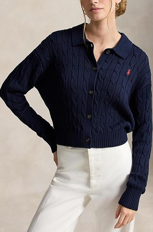 Cable Cotton Polo-collar Cardigan