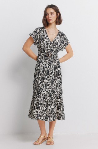 Linen blend patterned dress